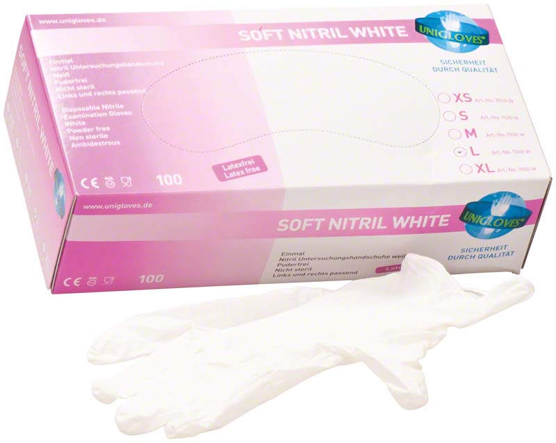 SOFT NITRIL WHITE Untersuchungshandschuhe, puderfrei, weiß, 100 Stk, M