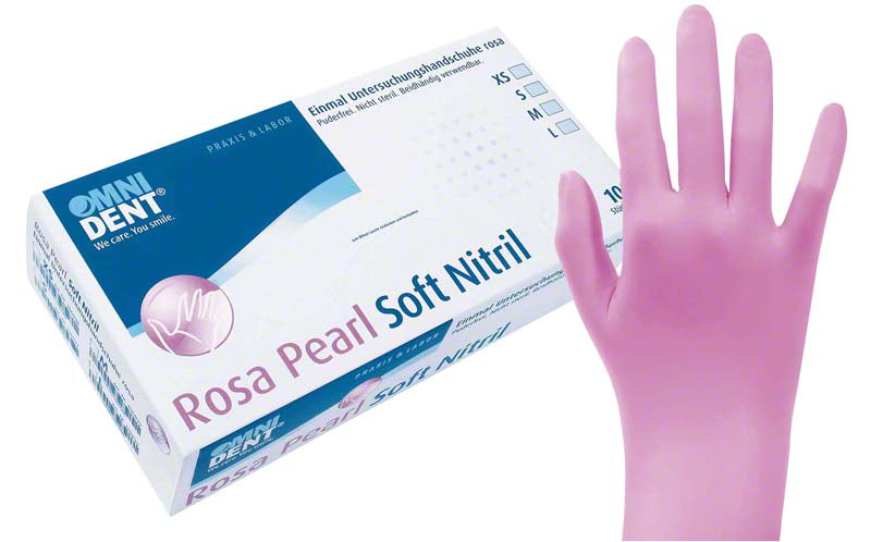 Omni Rosa Pearl Soft Nitril Untersuchungshandschuhe, puderfrei, 100 Stk., L