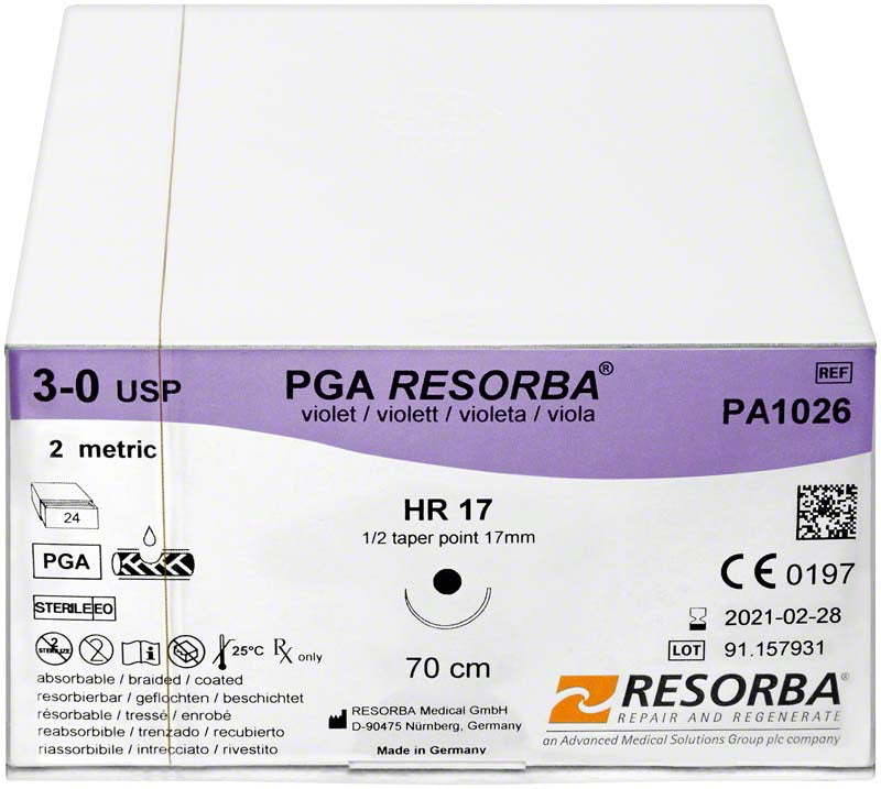 RESORBA PGA, violett, 24 Stk, 70 cm, USP 4/0, HR17