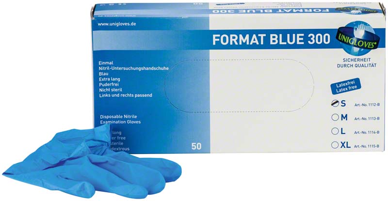 FORMAT BLUE 300 Nitril Untersuchungshanschuhe, extra lang, 100 Stk, blau, M