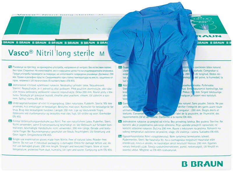Vasco® Nitril long steril Untersuchungshandschuhe steril, puderfrei, blau, 50 Paar, S