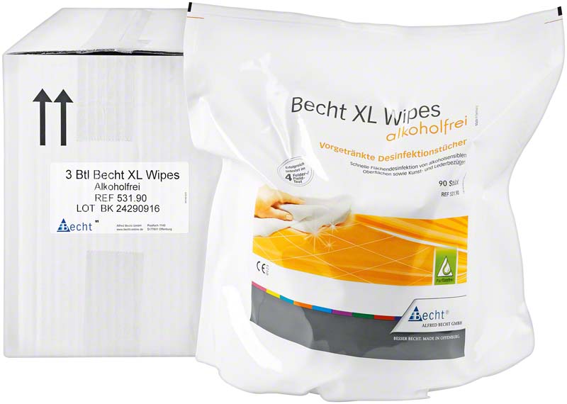 Becht XL Wipes alkoholfrei Flächendesinfektionstücher, 28x30 cm, 90 Stk