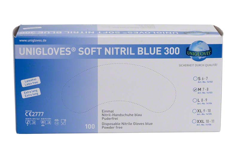 SOFT NITRIL BLUE 300 Untersuchungshandschuhe, extra lang, puderfrei, 100 Stk, blau, M