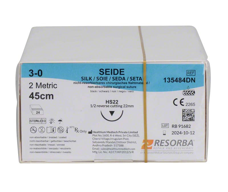 RESORBA Seide, schwarz, 12 Stk, 45 cm, USP 3/0, HR17
