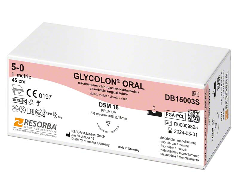 Glycolon Oral, violett, 12 Stk, 45 cm, USP 5/0, DSM18 silber