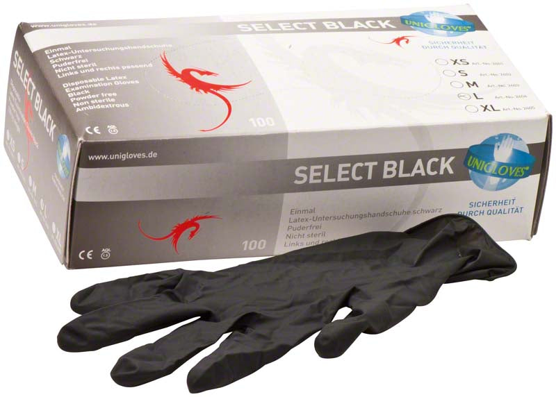 SELECT BLACK Latex Untersuchungshandschuhe, puderfrei, 100 Stk, schwarz, L