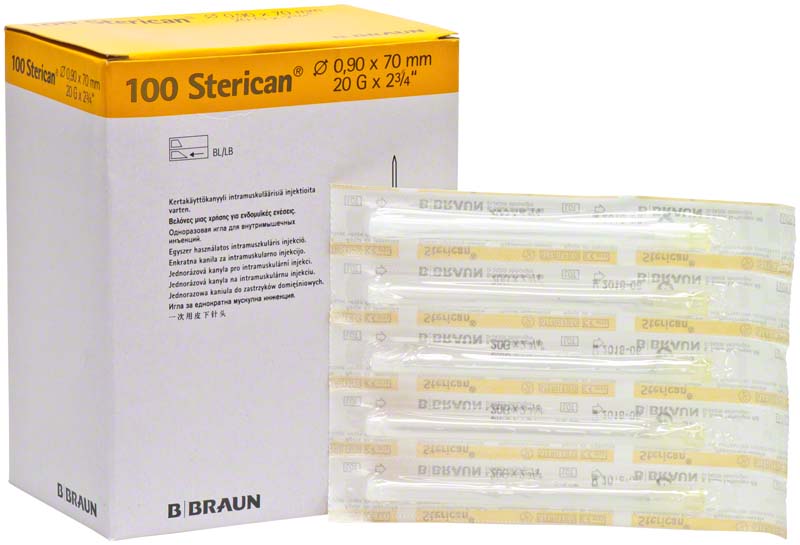 Sterican® Einmalkanüle, G20, gelb, Ø 0,9 x 70 mm, dünnwanding