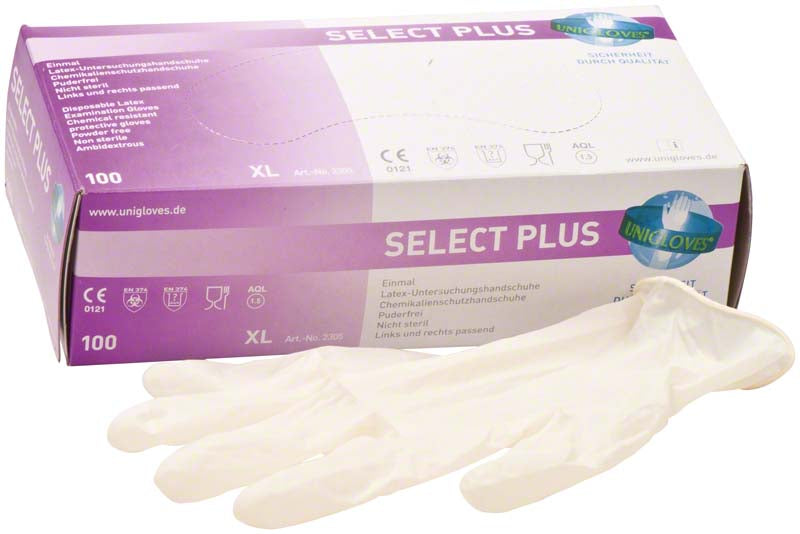 SELECT PLUS Latex Untersuchungshandschuhe, puderfrei, 100 Stk, weiß, L