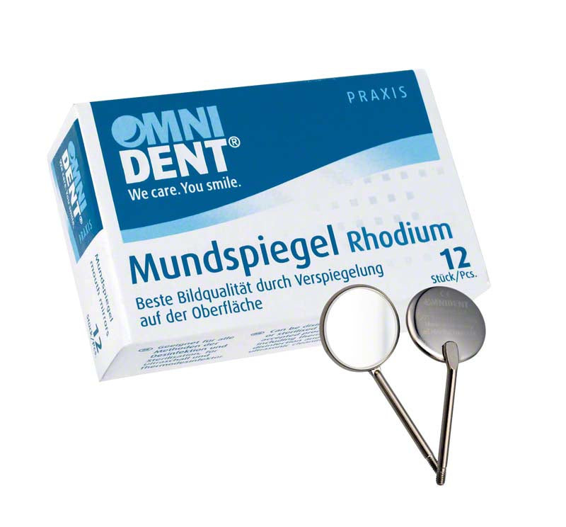 Mundspiegel, 12 Stk., ohne Griff, Rhodium Nr. 5, vergröpernd, 22 mm