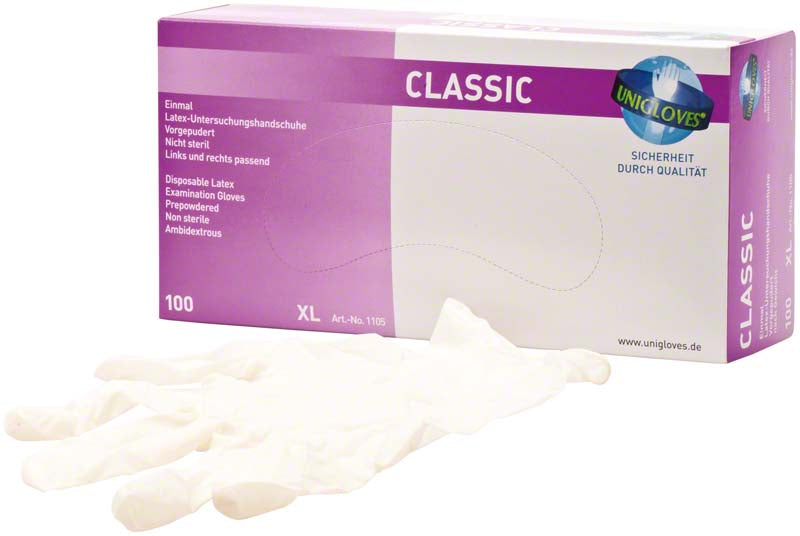 CLASSIC Latex Untersuchungshandschuhe, gebpudert, 100 Stk, XL, weiß