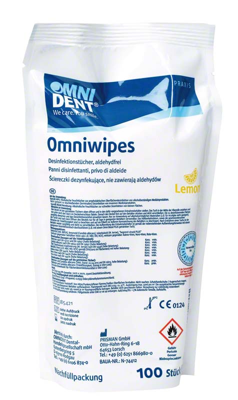 Omniwipes Flächendesinfektionstücher Refill für Dose, 14x20 cm, lemon
