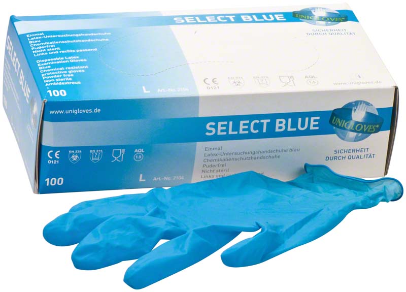 SELECT BLUE Latex Untersuchungshandschuhe, puderfrei, 100 Stk, blau, XL