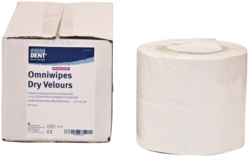 Omniwipes Dry Velours Flächendesinfektionstücher trocken, 28x28 cm, 2 Rollan a 75 Tücher