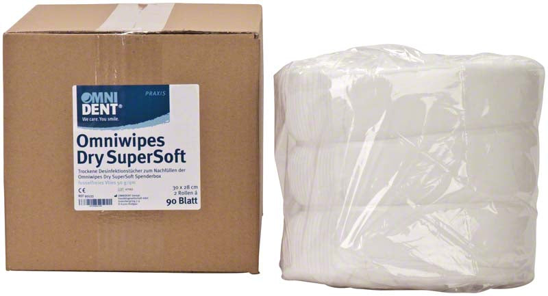 Omniwipes Dry SuperSoft Flächendesinfektionstücher trocken, 28x30 cm, 2 Rollen a 90 Tücher