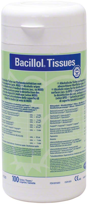 Bacillol® Tissues Flächendesinfektionstücher 100 Stk 22,5 x 13,90 cm in Dose