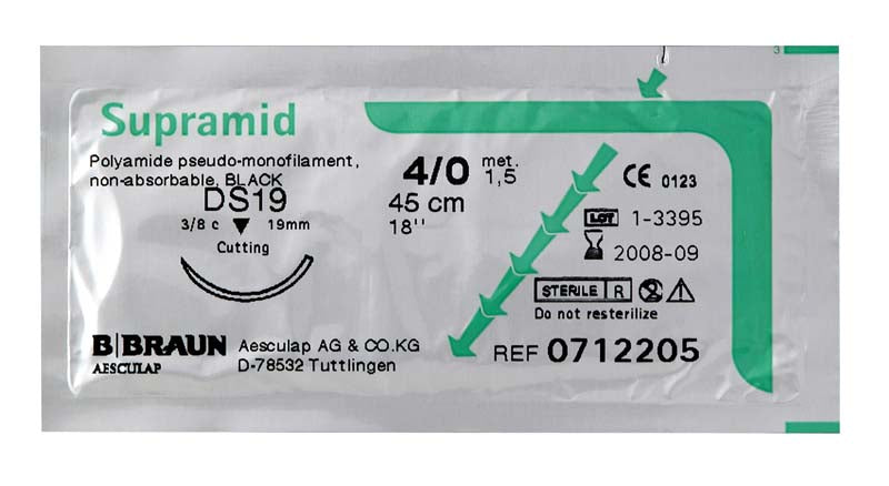 Supramid®, schwarz, 12 Stk, 45 cm, USP 4/0, DS 16